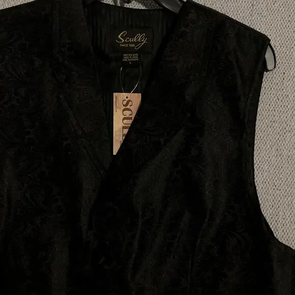 Scully Western Vest Men's Large Black Paisley Formal Button Rodeo Gentleman - Picture 3 of 8